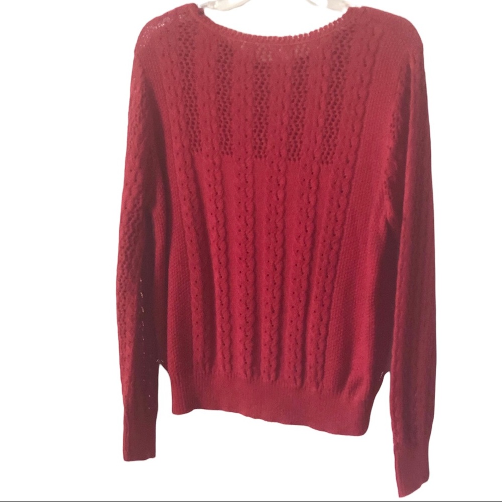 Women’s Red knit Long sleeved pullover sweater round scoop neckline sweater